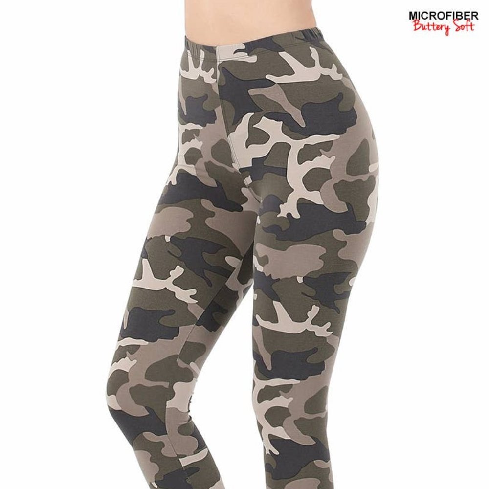 Zenana Microfiber Print Leggings--Camouflage